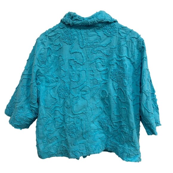 Susan Graver Style Womens Textured Turquoise Jacket Size L Full Zip Cotton Casua - Picture 2 of 10